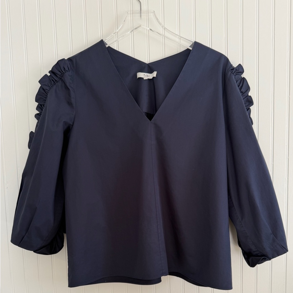 Tibi Satin Poplin Ruffle Top